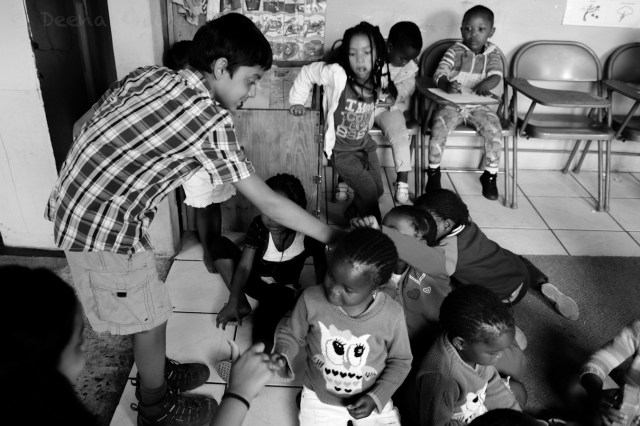 "Sharps" or snapping fingers, with the kids